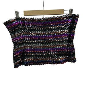 Vintage 80's Multicolor Sequin Black Disco Party Tube Top Skirt Stretch Small